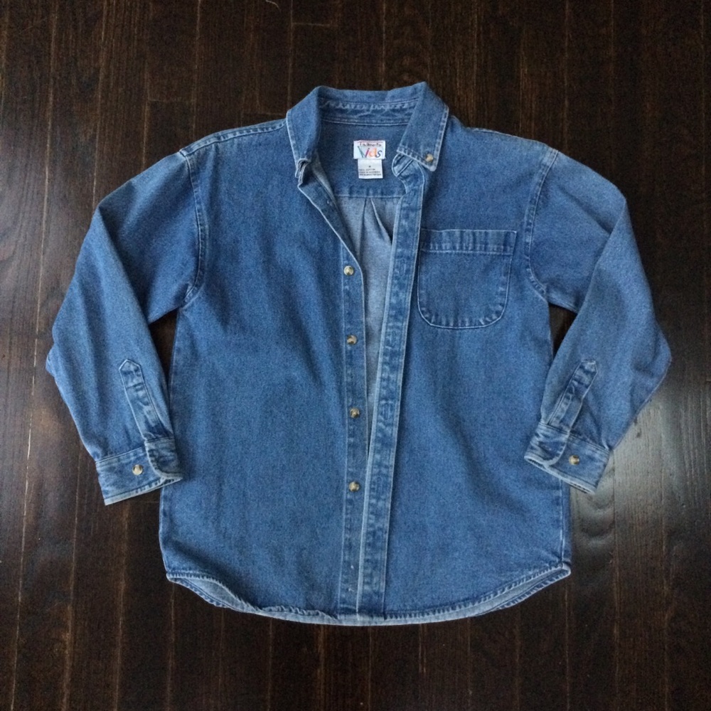Kids Loose Fit Oversized Denim Button Up Shirt
